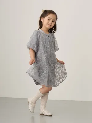 【キッズ】ボリューム袖総レースドレス Blue gray