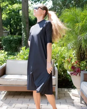 18FL201P-BK Summer Black Swing Swim Dress Petite Length