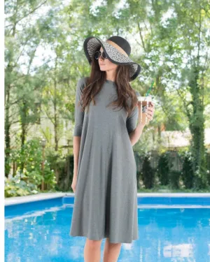 18FL201T-G Heather Grey Swing Swim Dress Tall Length