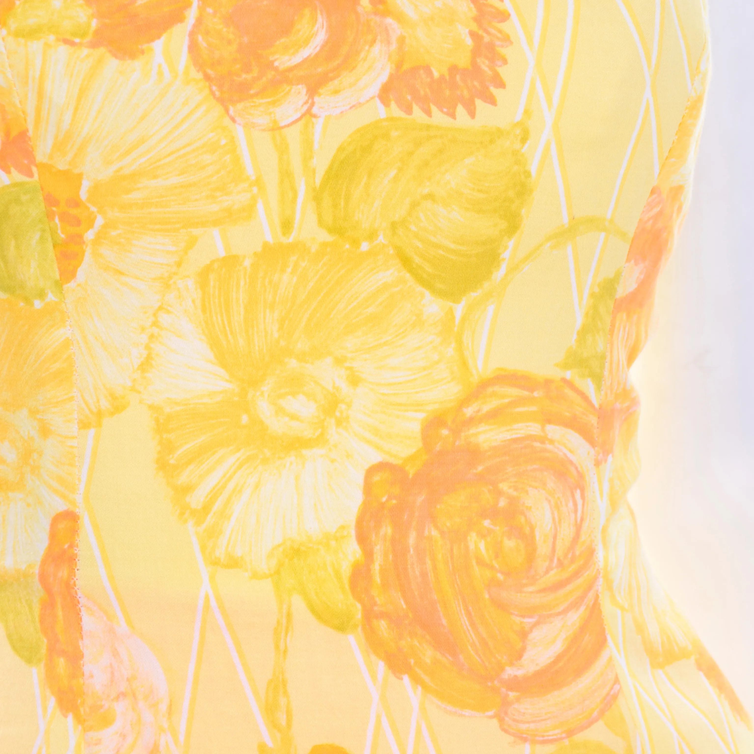 1960s Gabar Vintage Yellow Romper Playsuit w/ Orange Rose Print