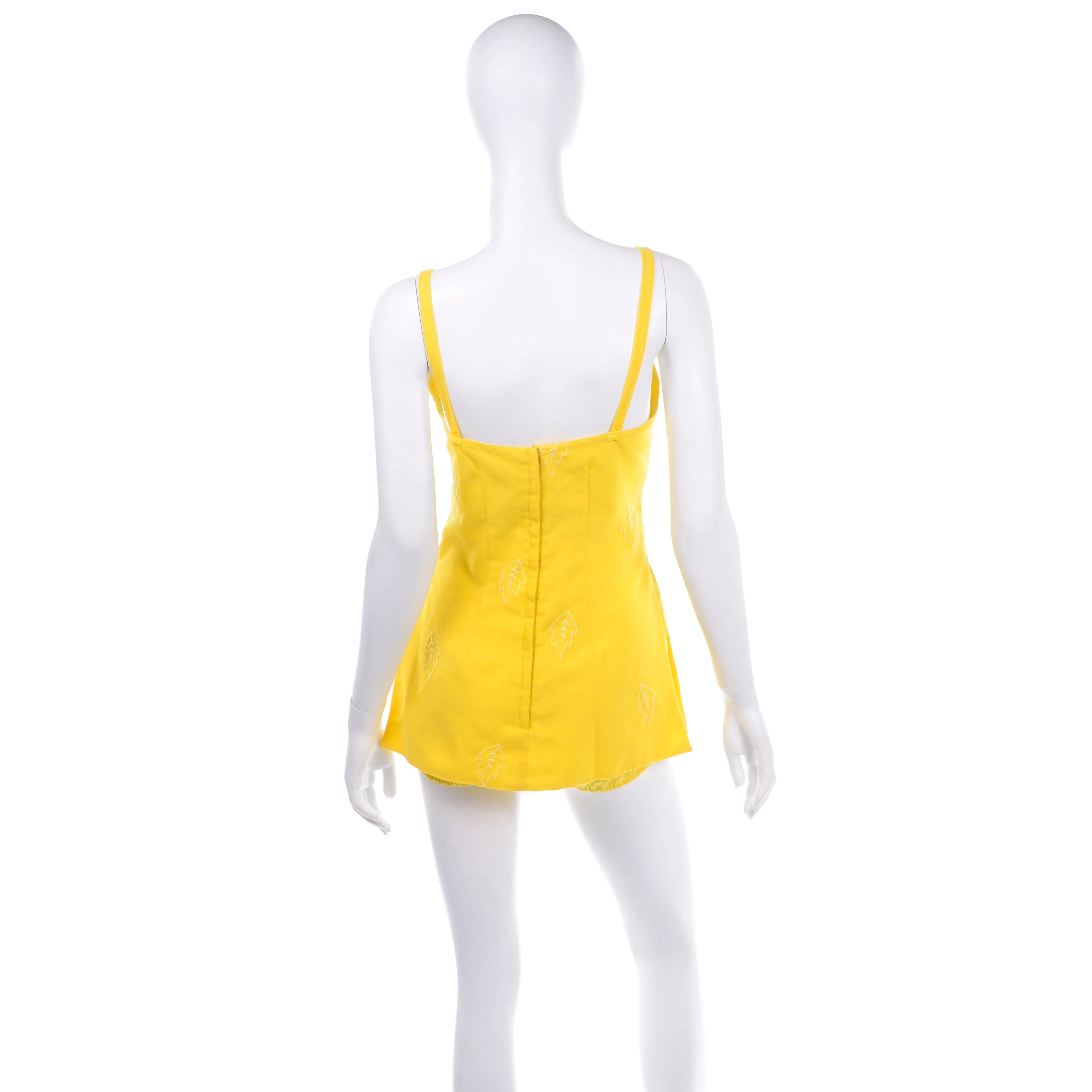 1960s Tina Leser Yellow Swimsuit Romper W/ Gingham Leaf Details