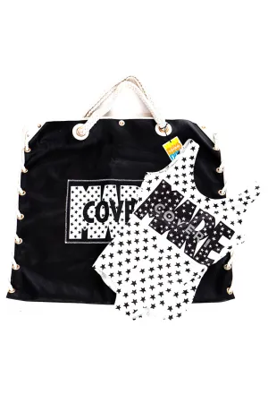 1987 Enrico Coveri Black & White Stars Mare Swimsuit & Beach Bag