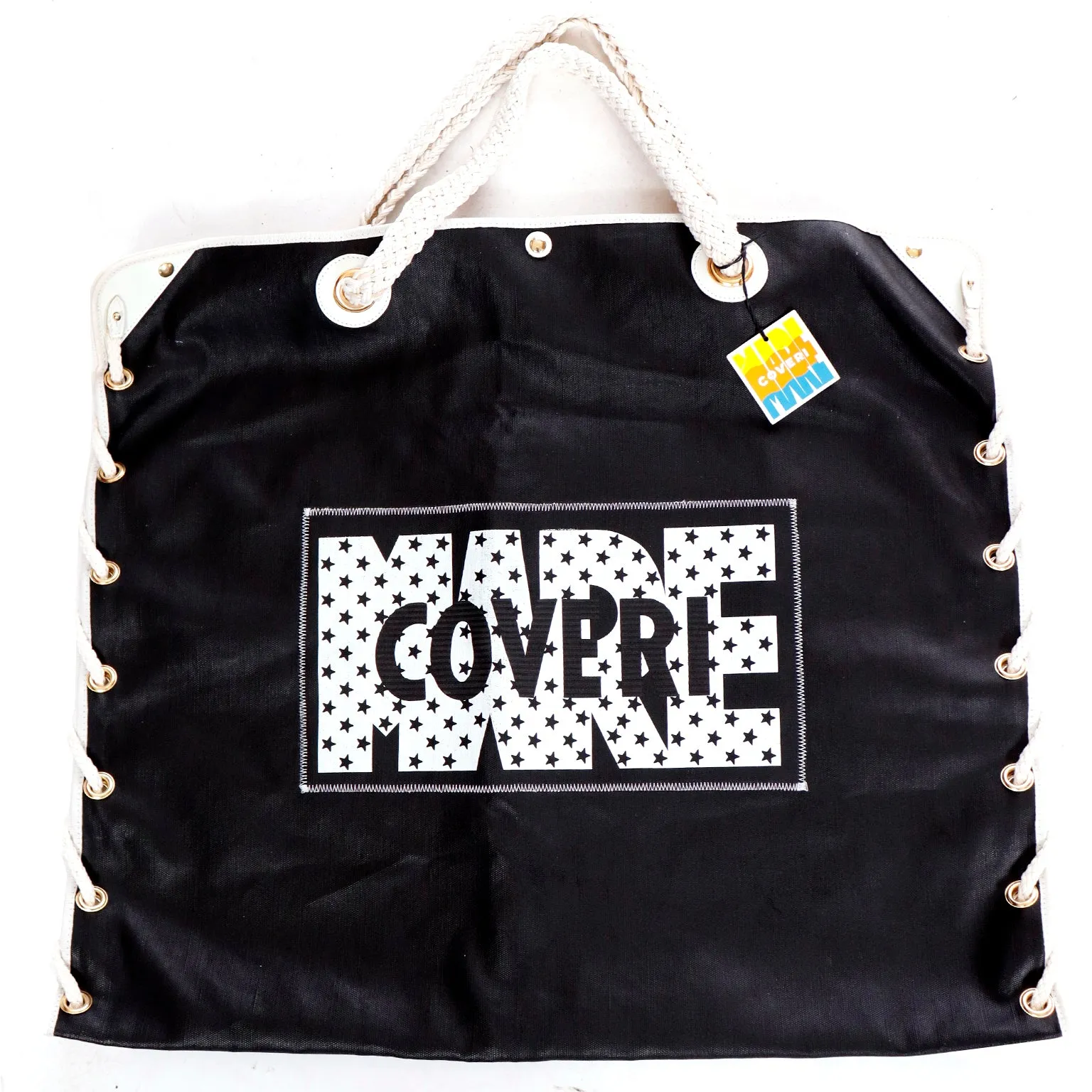 1987 Enrico Coveri Black & White Stars Mare Swimsuit & Beach Bag
