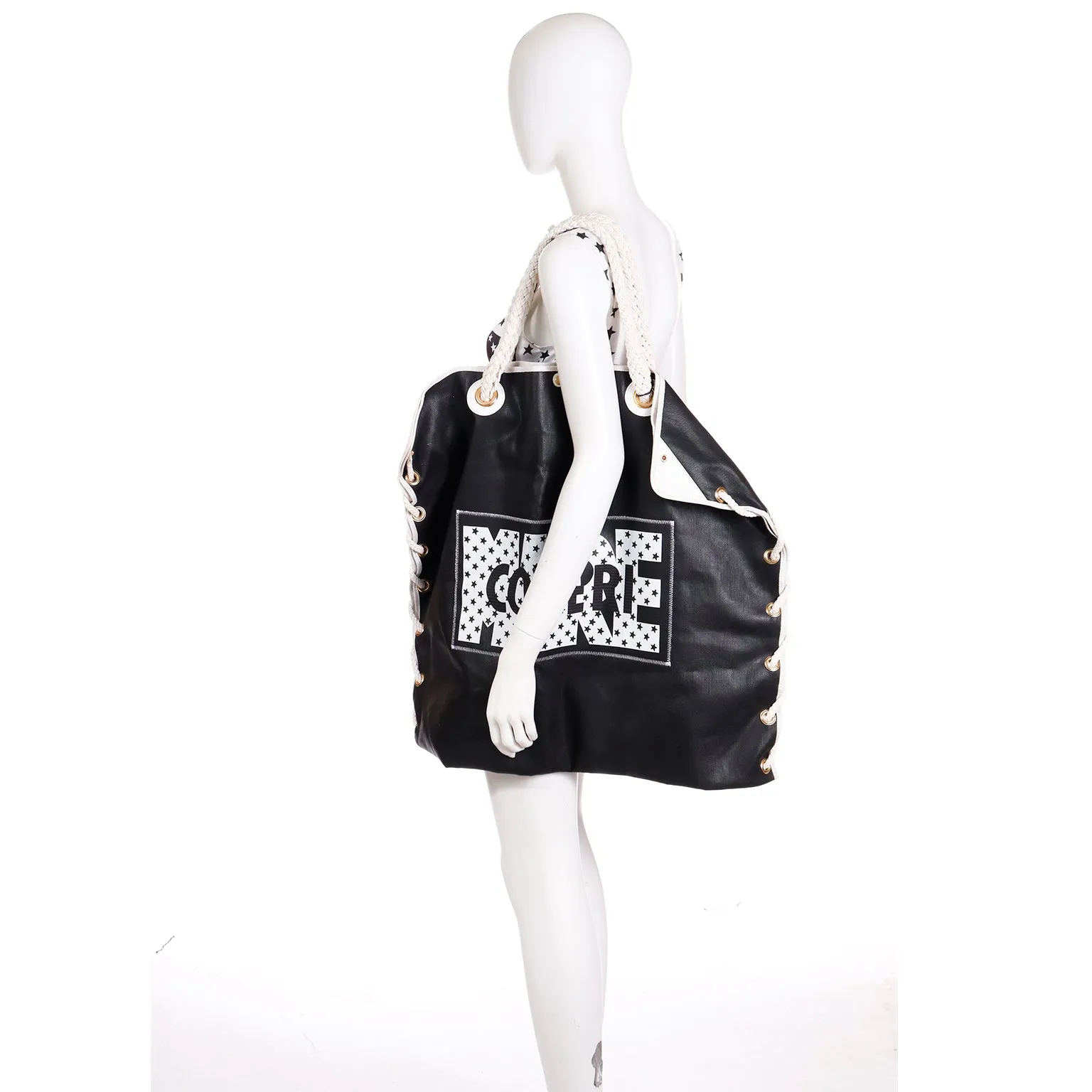1987 Enrico Coveri Black & White Stars Mare Swimsuit & Beach Bag