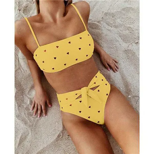 2019 New Sexy High Waist Bikini Swimsuit Women Swimwear Print Bikinis Bandeau Bikini Set Brazilian Bathing Suit Summer Beachwear