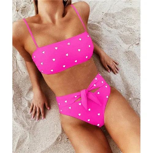 2019 New Sexy High Waist Bikini Swimsuit Women Swimwear Print Bikinis Bandeau Bikini Set Brazilian Bathing Suit Summer Beachwear