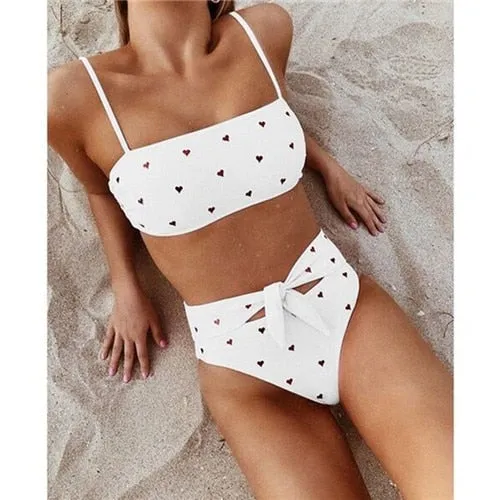 2019 New Sexy High Waist Bikini Swimsuit Women Swimwear Print Bikinis Bandeau Bikini Set Brazilian Bathing Suit Summer Beachwear