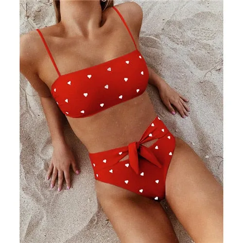 2019 New Sexy High Waist Bikini Swimsuit Women Swimwear Print Bikinis Bandeau Bikini Set Brazilian Bathing Suit Summer Beachwear