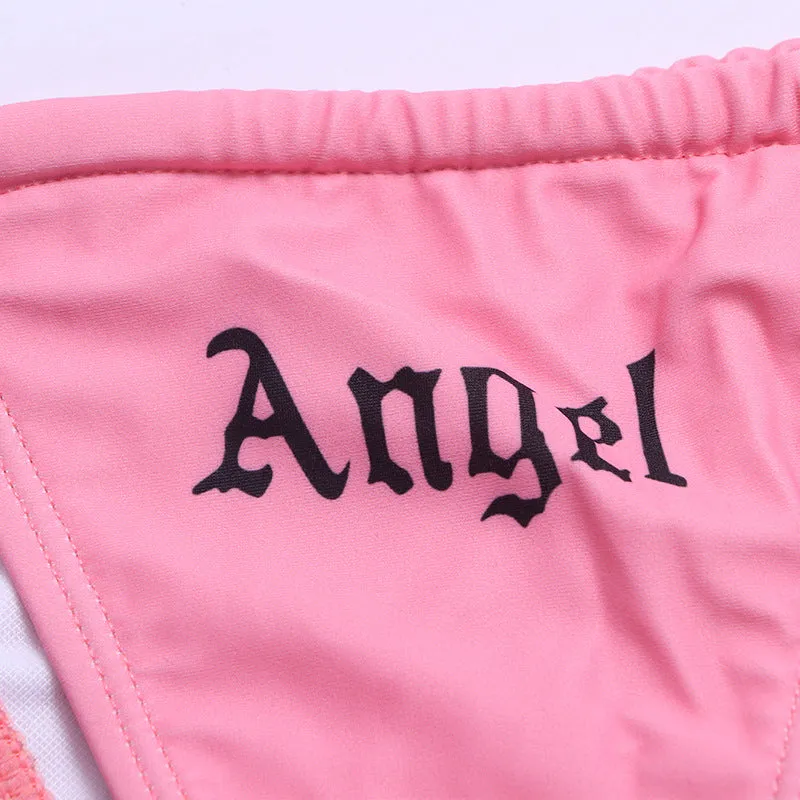 2022 Brazilian bikini swimsuit triangular gothic angel wordings swimwear halter neck