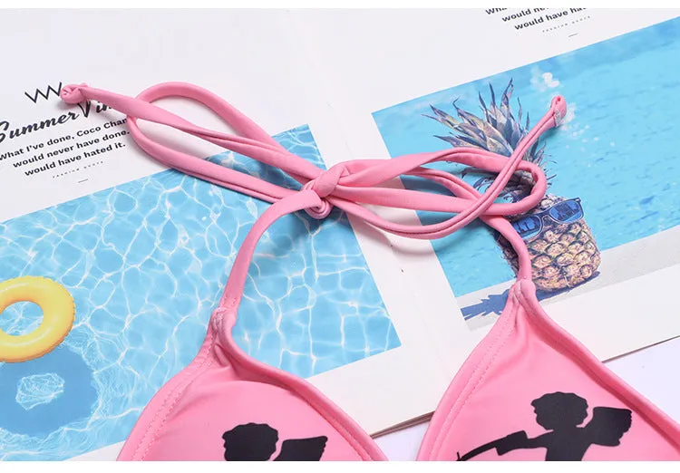 2022 Brazilian bikini swimsuit triangular gothic angel wordings swimwear halter neck