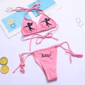 2022 Brazilian bikini swimsuit triangular gothic angel wordings swimwear halter neck