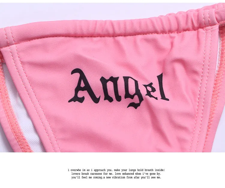 2022 Brazilian bikini swimsuit triangular gothic angel wordings swimwear halter neck