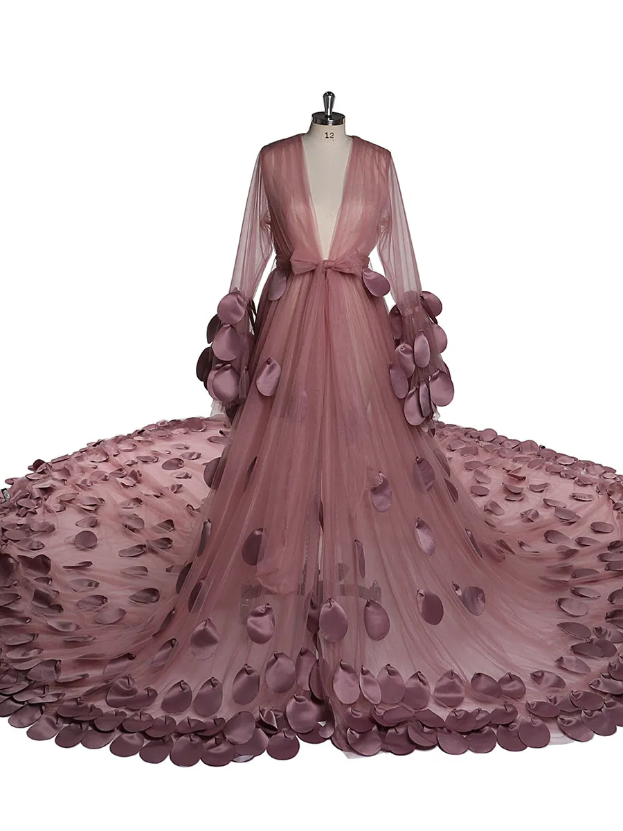 2M Train Sexy Red Color Maternity Dress Plus Size 2021 New Arrival Flowers Long Sleeves Boho Beach Color Photography Dress