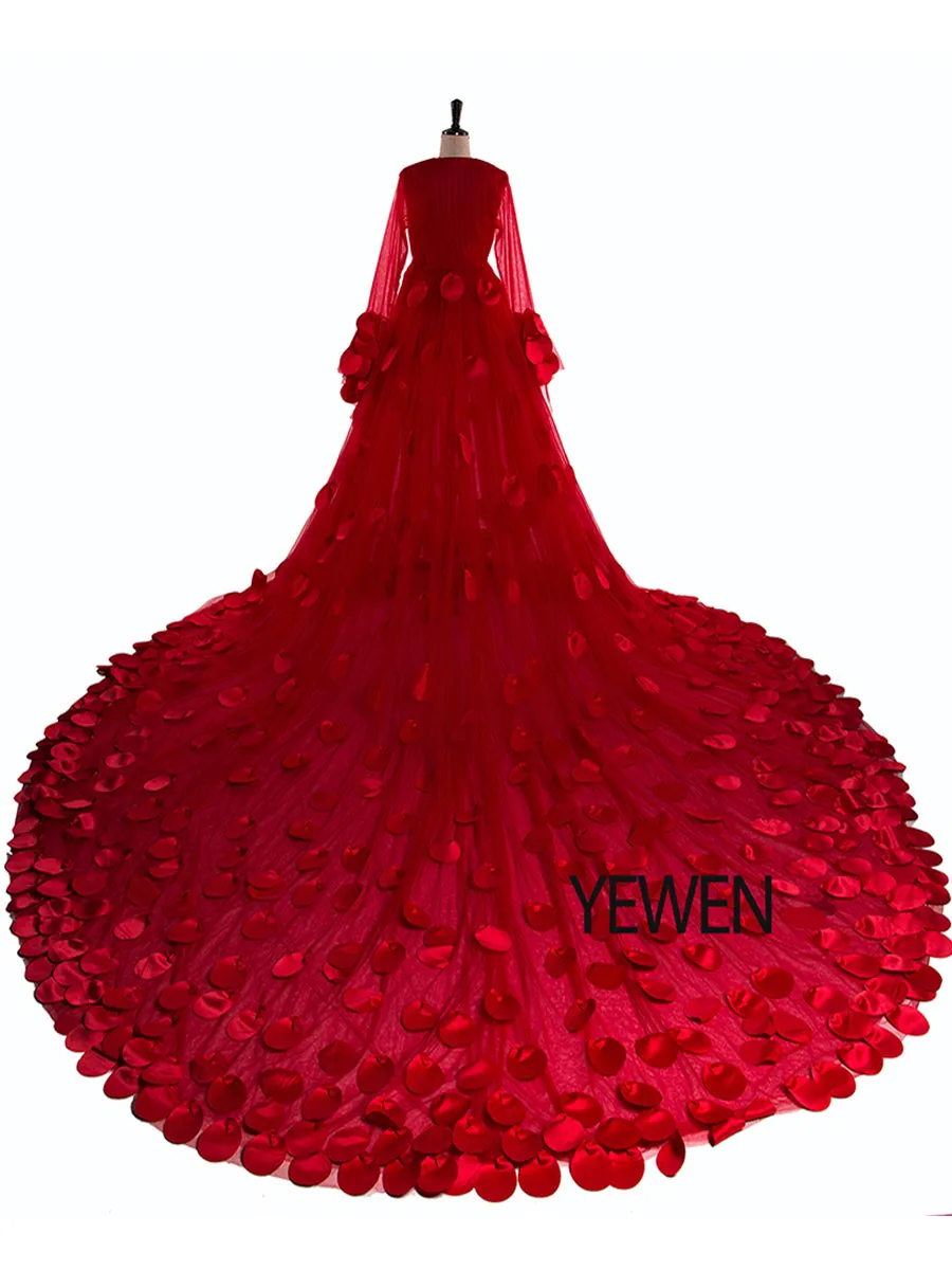 2M Train Sexy Red Color Maternity Dress Plus Size 2021 New Arrival Flowers Long Sleeves Boho Beach Color Photography Dress