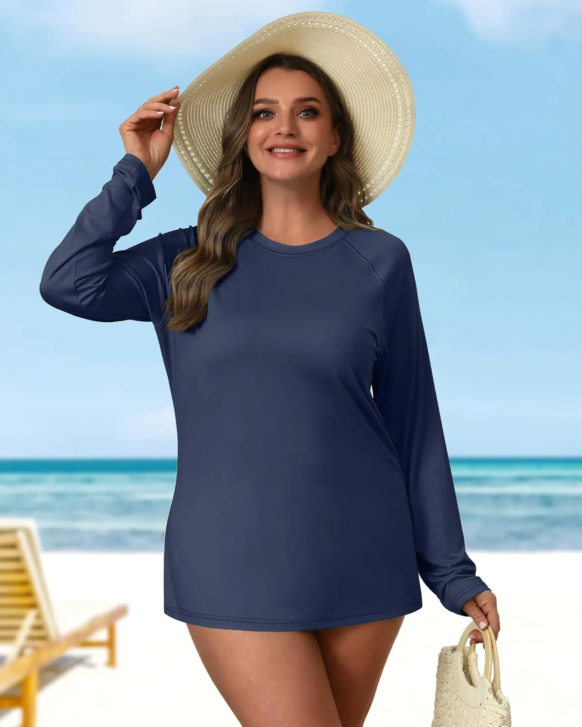 3 Pack Women's Plus Size Rash Guard Shirts Long Sleeve Swim Tops Sun Protection Quick Dry Loose Crew Neck Swimsuits