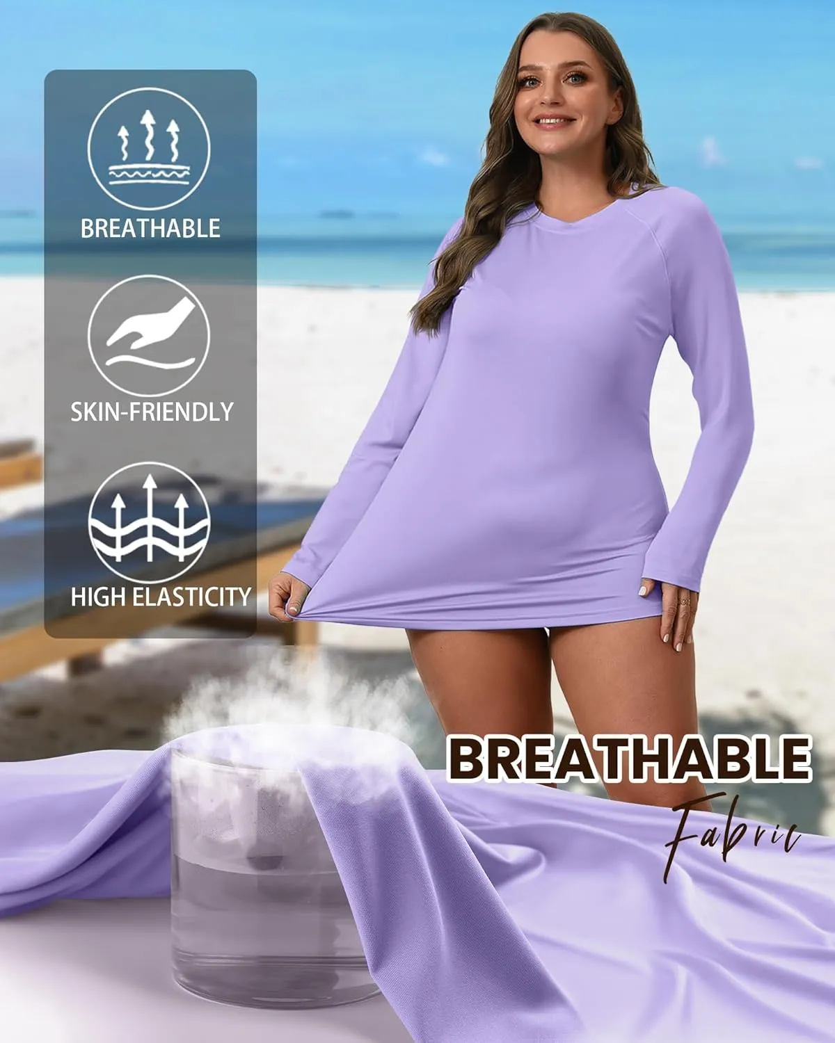 3 Pack Women's Plus Size Rash Guard Shirts Long Sleeve Swim Tops Sun Protection Quick Dry Loose Crew Neck Swimsuits