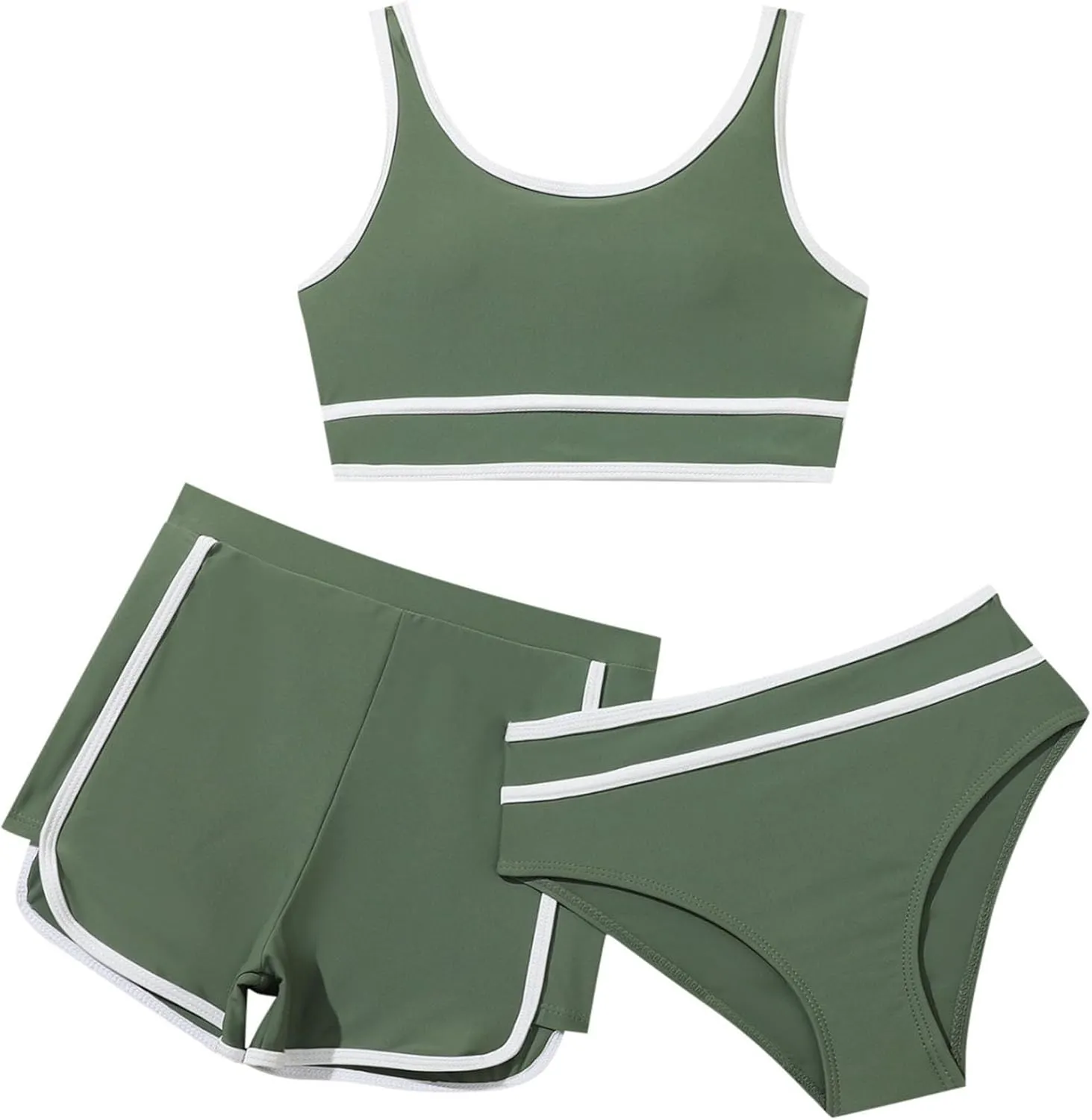 3 Piece Teen Bathing Suits for Girls Letter Sports Tank Tops with Underpants Shorts Bikini Set Quick Dry Beach Swimwear