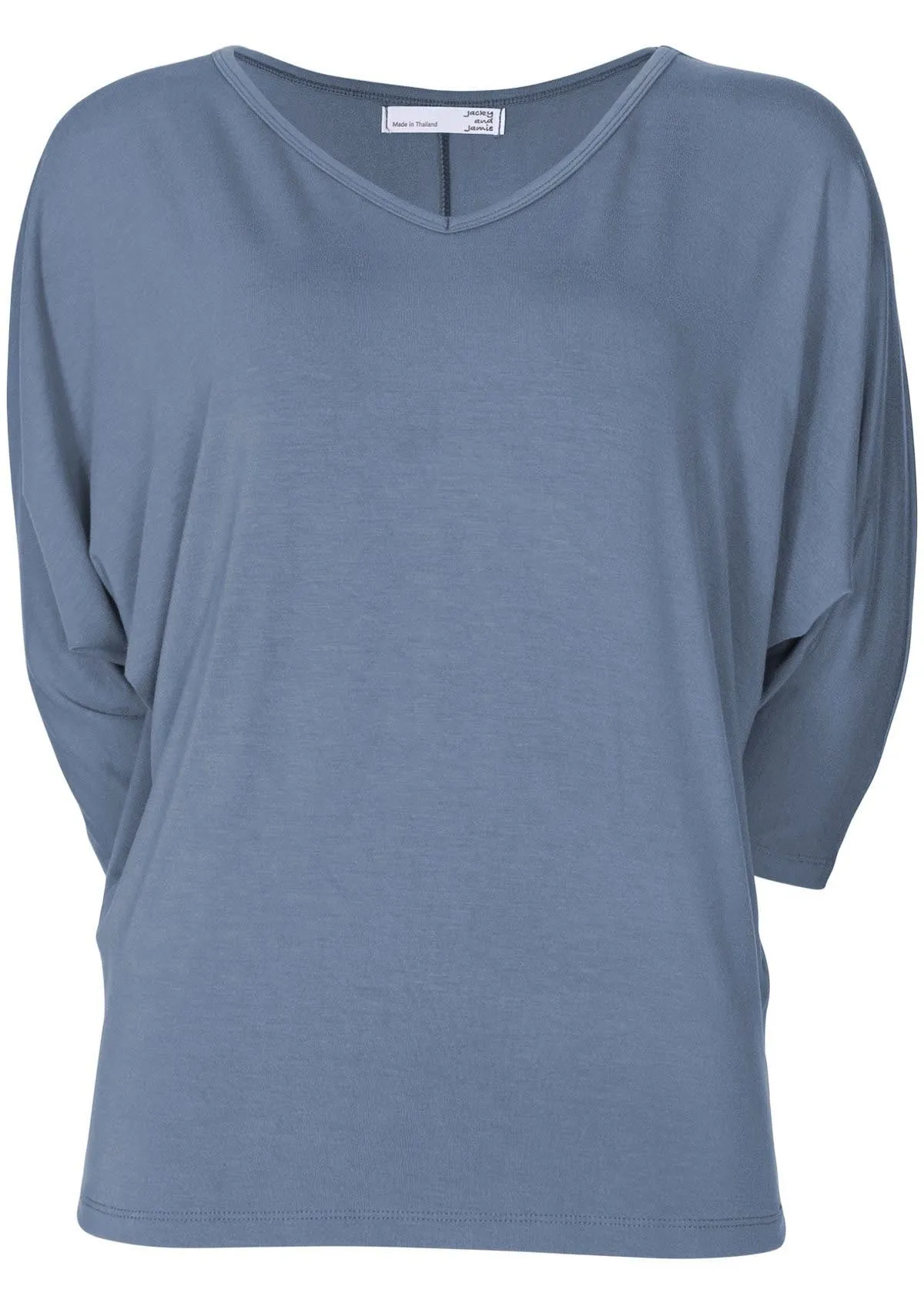3/4 Sleeve V-neck Batwing Top Sky Grey