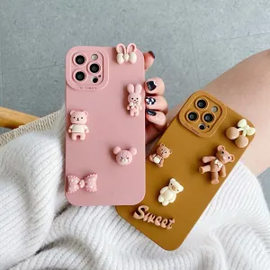 3D Bears Phone Cases for iPhone 6- 12 13 14 15 Pro Max Soft Silicon Back Cover Case