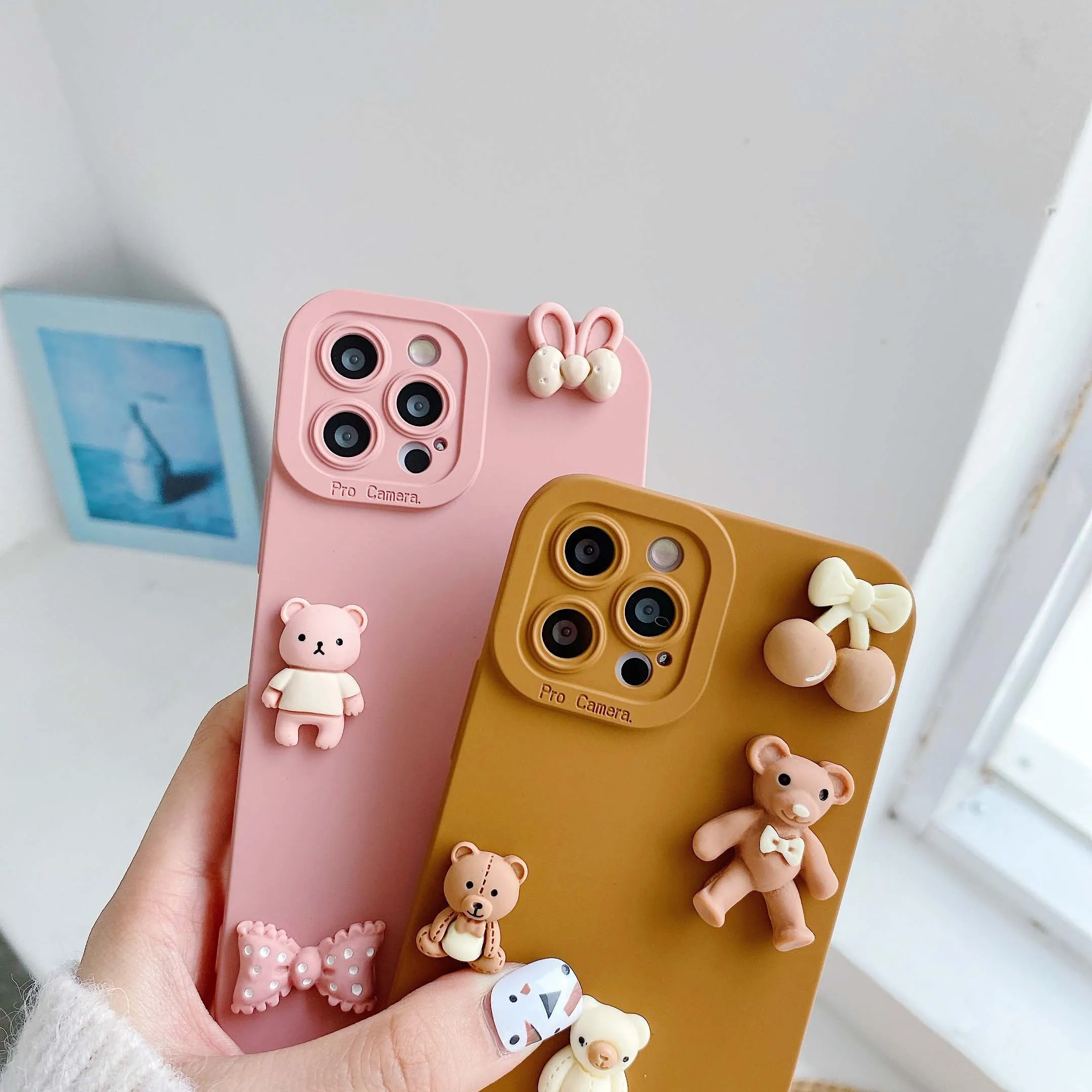 3D Bears Phone Cases for iPhone 6- 12 13 14 15 Pro Max Soft Silicon Back Cover Case