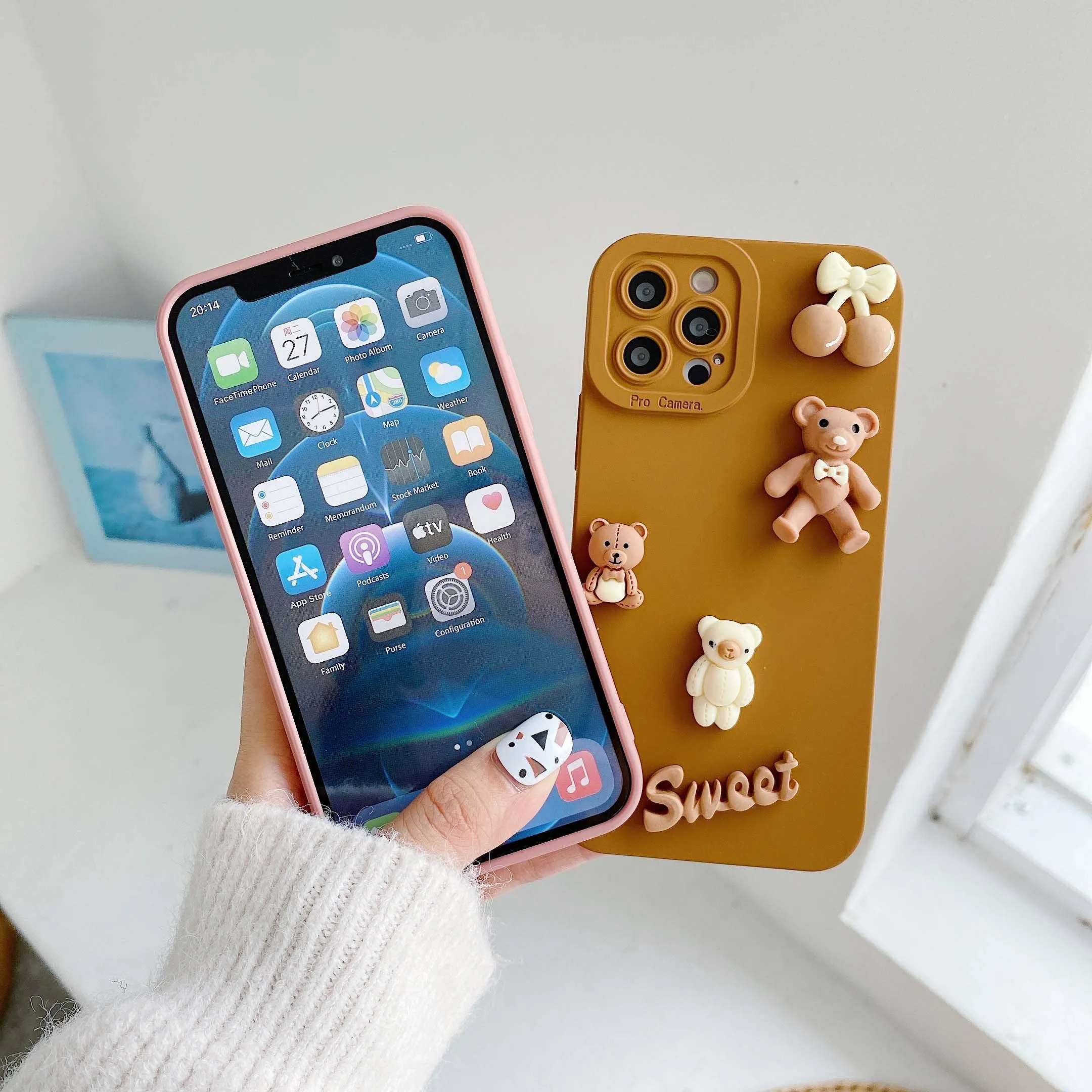 3D Bears Phone Cases for iPhone 6- 12 13 14 15 Pro Max Soft Silicon Back Cover Case