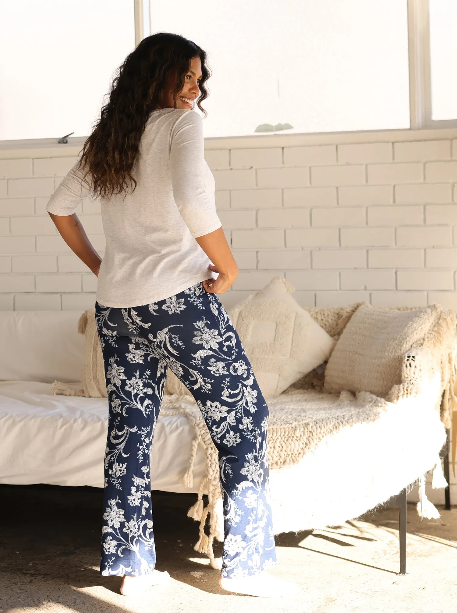 4 Pieces  Maternity Lounge Wear Set-  Grey/Parsley Print