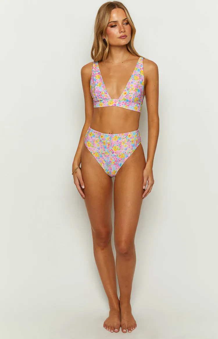 9.0 Swim Majorca Painted Floral High Waisted Bikini Bottoms