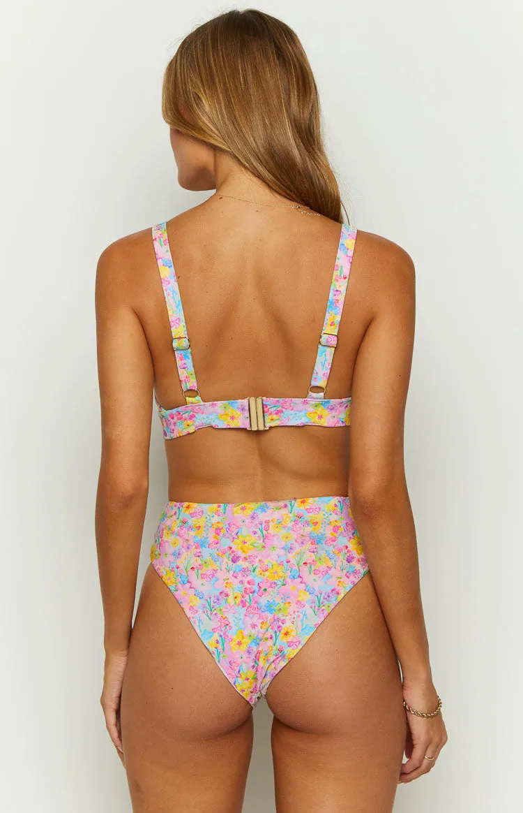 9.0 Swim Majorca Painted Floral High Waisted Bikini Bottoms