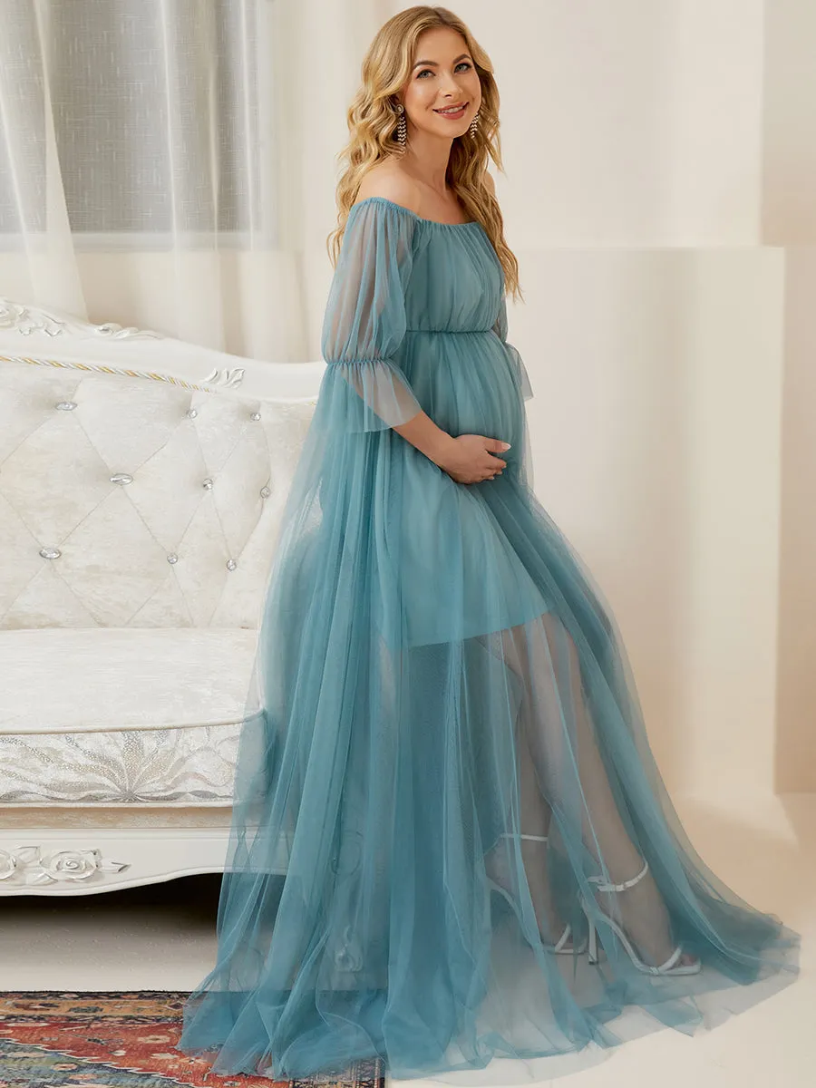 A Line Short Puff Sleeves Wholesale Maternity Dresses EY20862
