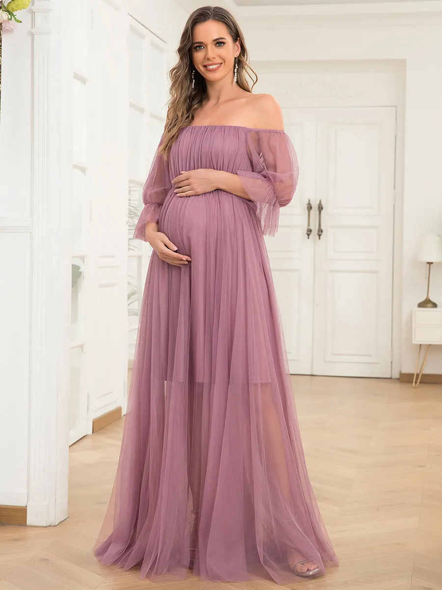 A Line Short Puff Sleeves Wholesale Maternity Dresses EY20862