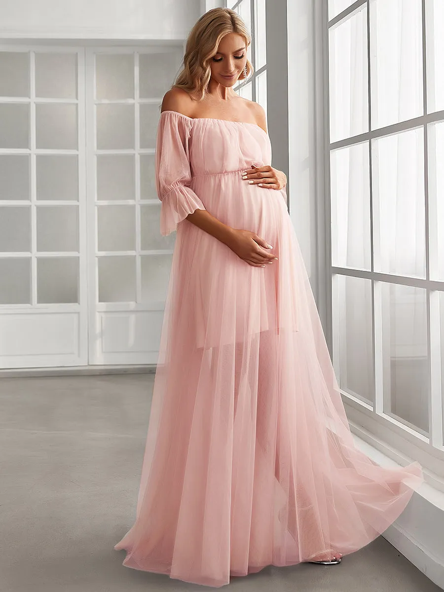A Line Short Puff Sleeves Wholesale Maternity Dresses EY20862