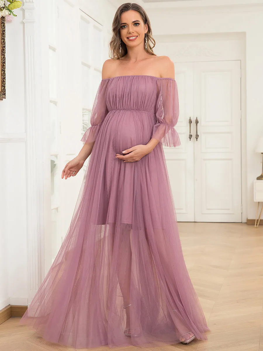 A Line Short Puff Sleeves Wholesale Maternity Dresses EY20862