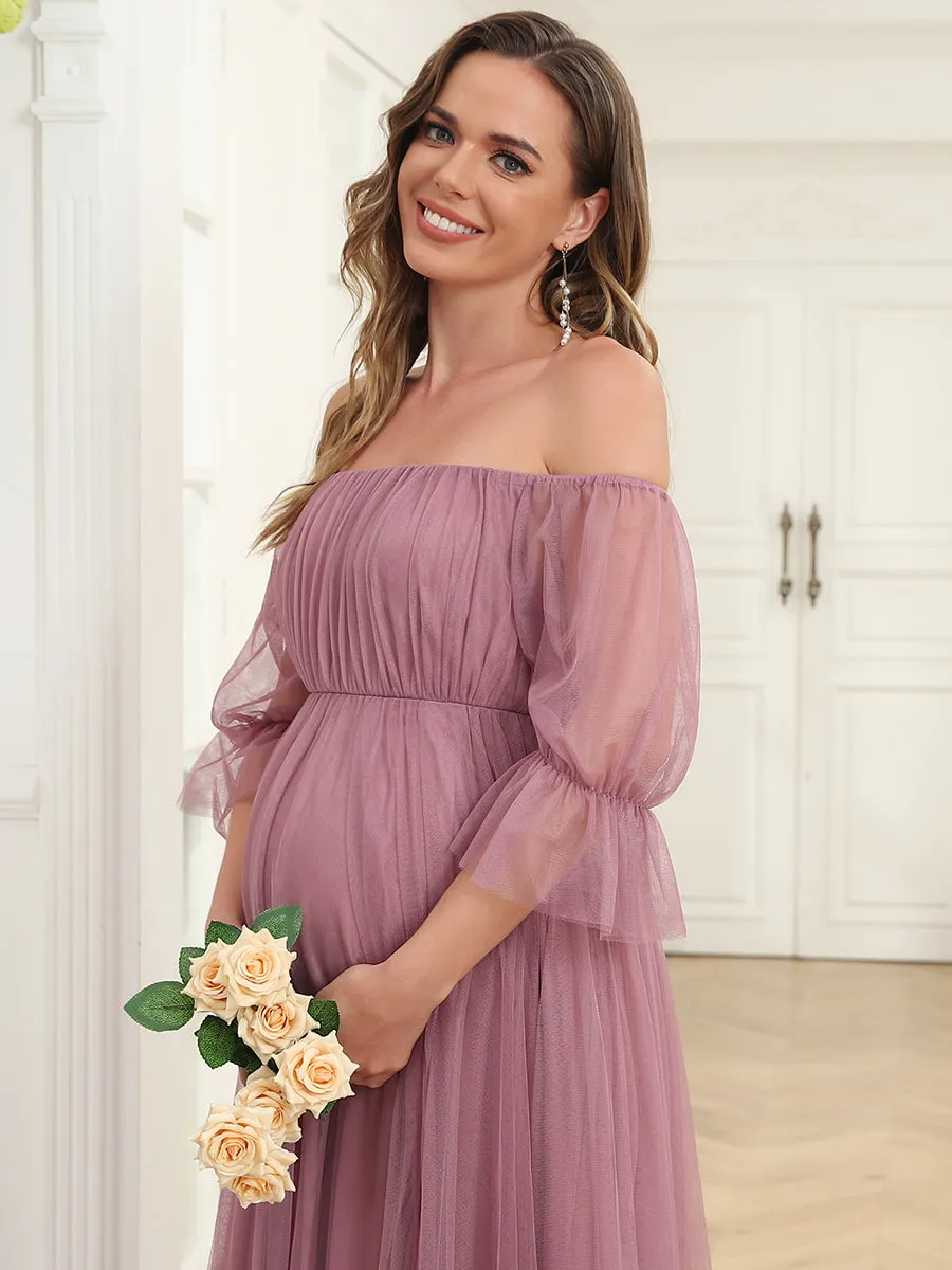 A Line Short Puff Sleeves Wholesale Maternity Dresses EY20862