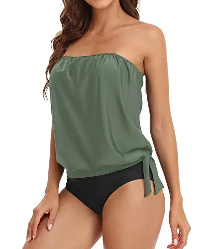 Adjustable Bandeau Tankini Tops For Women-Olive Green
