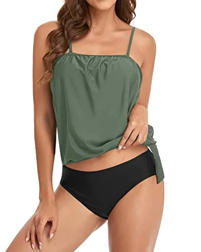 Adjustable Bandeau Tankini Tops For Women-Olive Green
