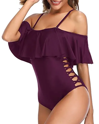Adjustable Straps Push Up Padded Cup Swimsuits For Women-Maroon