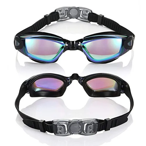 aegend No Leaking Swim Goggles, with 2 Pack Long Hair Swim Caps (Black   Blue)