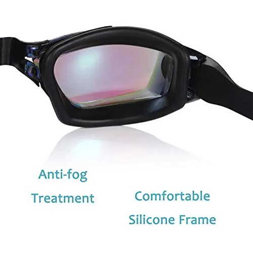 aegend No Leaking Swim Goggles, with 2 Pack Long Hair Swim Caps (Black   Blue)
