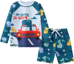 AIWUHE Toddler Boys Swimsuit Two Piece Rash Guard Shirt   Trunks Set Long Sleeve Swim Set Sunsuit Swimwear Bathing Suit 2-7Y
