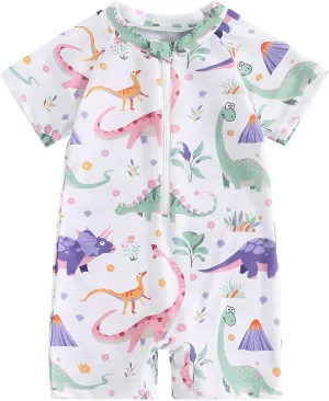 AIWUHE Toddler Girls Swimsuit One Piece Rash Guard Swimwear Short Sleeve Zipper Bathing Suit UPF 50  Sunsuit 6 Months-3 Years