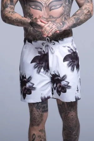 All Over Orchid Print Men's Swim Shorts - White