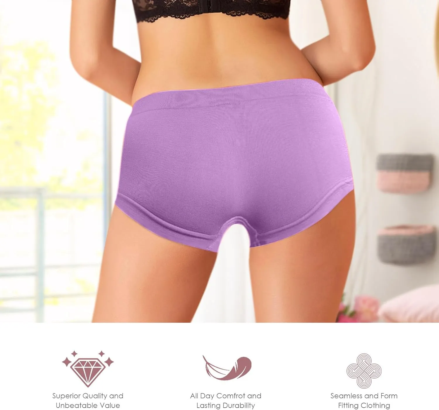 Alyce Ives Womens Seamless Boy Short Panties, Boyshort Boxer Briefs-12 Pack