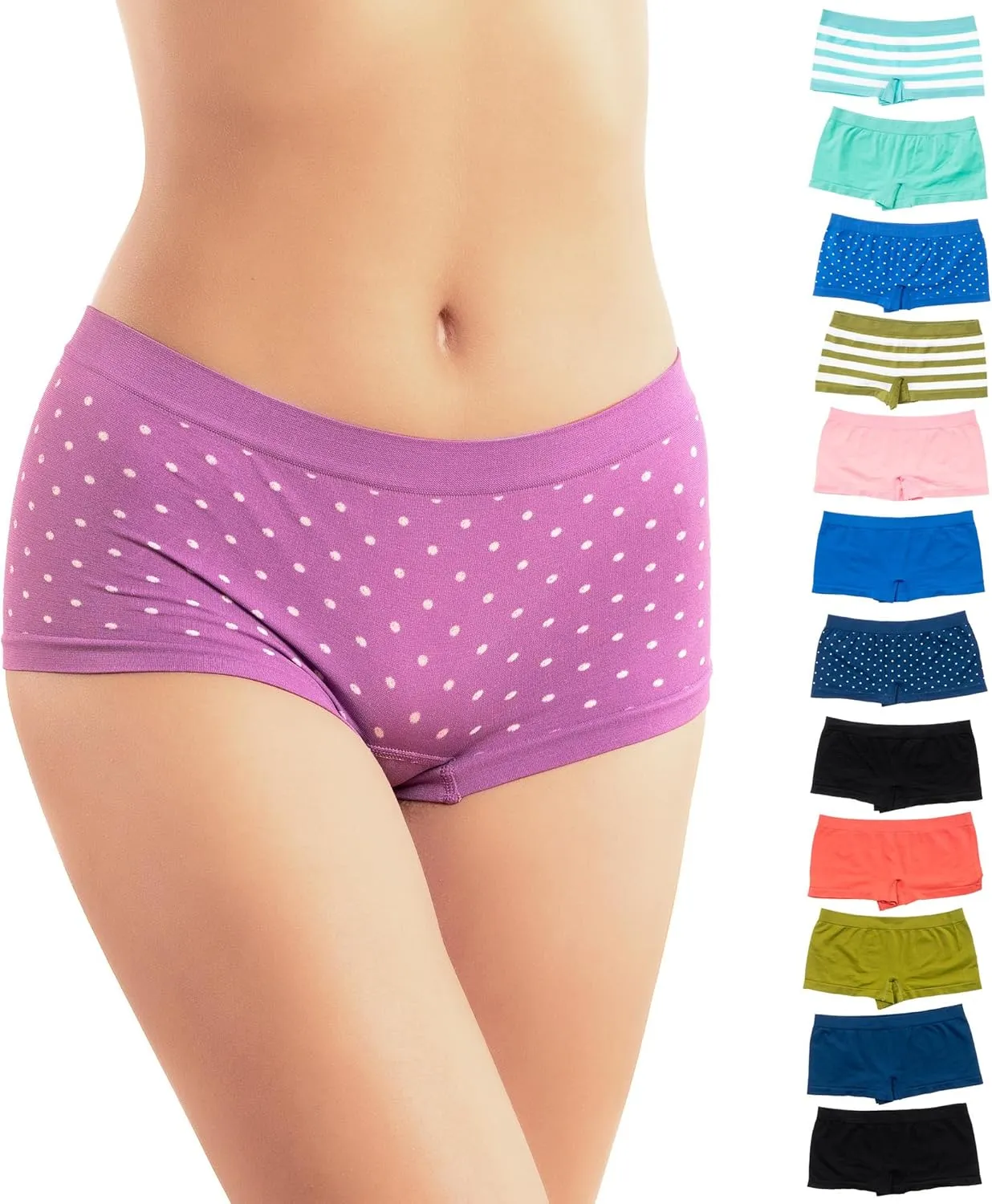 Alyce Ives Womens Seamless Boy Short Panties, Boyshort Boxer Briefs-12 Pack