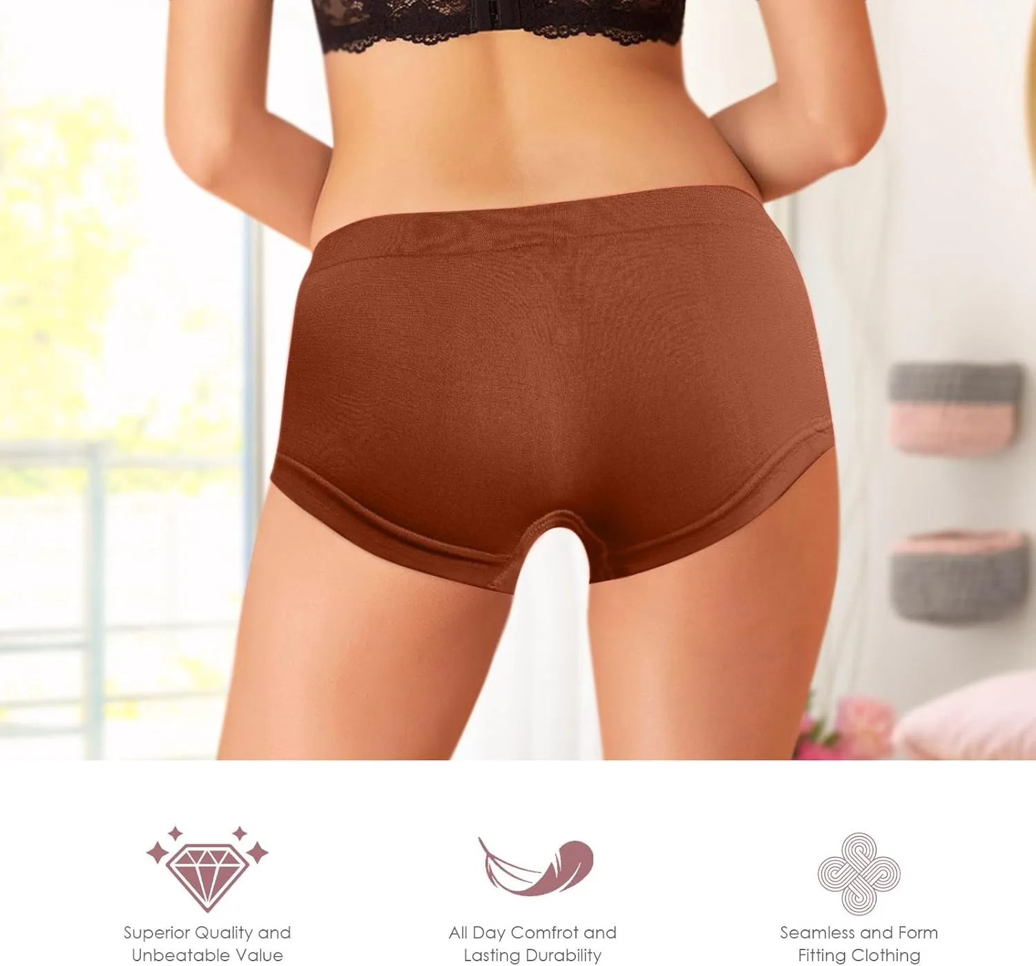 Alyce Ives Womens Seamless Boy Short Panties, Boyshort Boxer Briefs-12 Pack