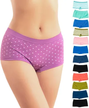 Alyce Ives Womens Seamless Boy Short Panties, Boyshort Boxer Briefs-12 Pack