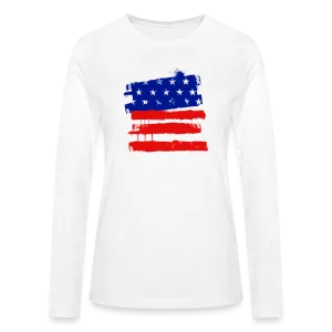 American Painted Flag Long Sleeve Cotton T-Shirt up to 2 XL