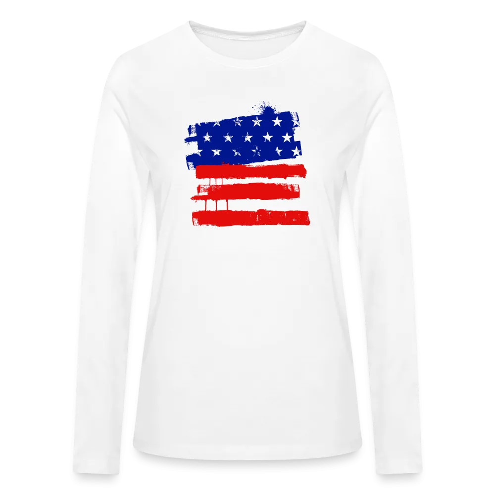 American Painted Flag Long Sleeve Cotton T-Shirt up to 2 XL