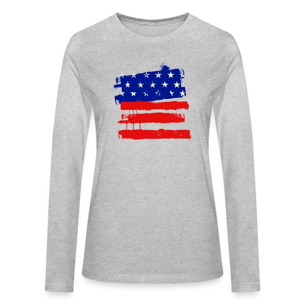 American Painted Flag Long Sleeve Cotton T-Shirt up to 2 XL