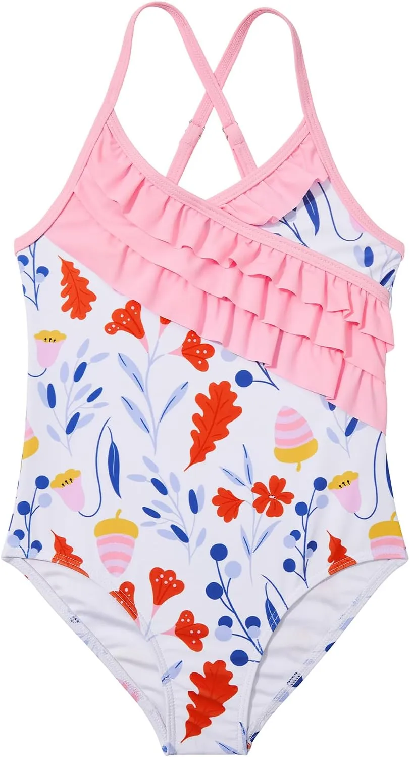 American Trends Girls One Piece Swimsuits Ruffle Beach Bathing Suits for Girls' One-Piece Swimwear