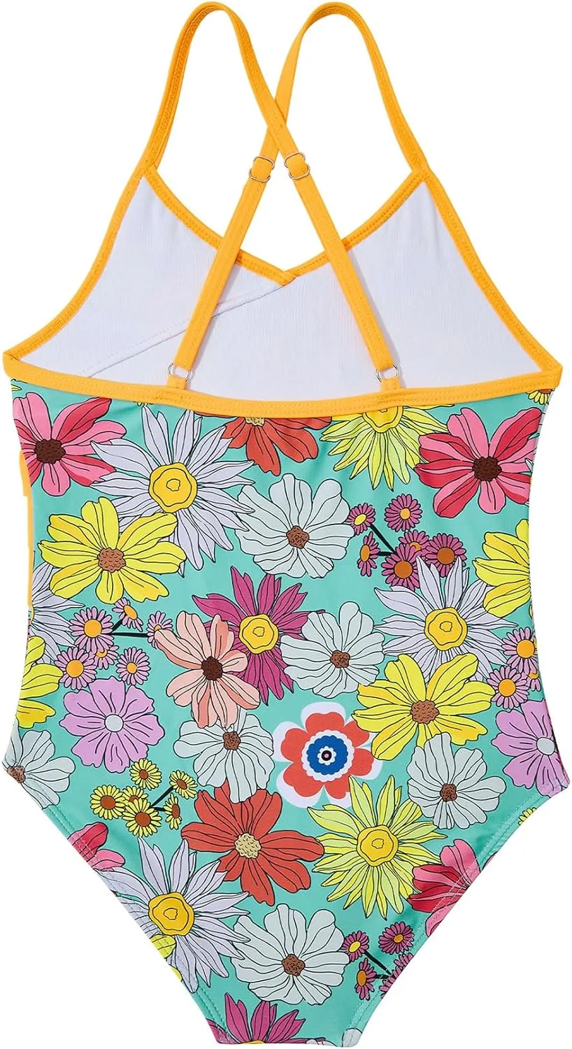 American Trends Girls One Piece Swimsuits Ruffle Beach Bathing Suits for Girls' One-Piece Swimwear